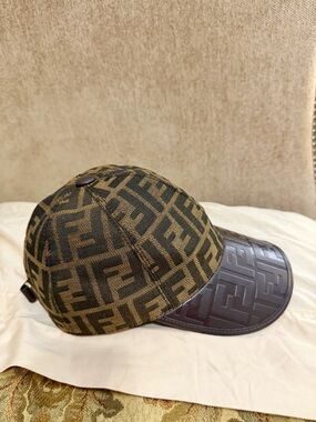 Fendi Brown and Black Zucca FF Logo Baseball Cap